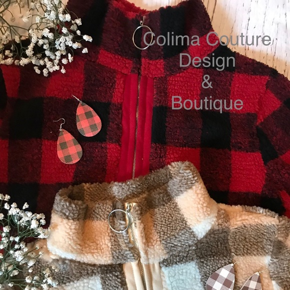 Last One! Buffalo plaid fleece half zip jacket - Picture 4 of 4